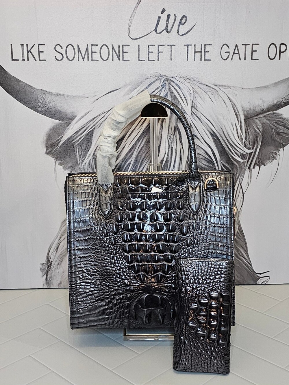 Brahmin Caroline Charcoal Nottingham + Veronica Wallet NWT Set - Picture 6 of 12